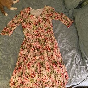 J. Jill white floral tie waist midi dress